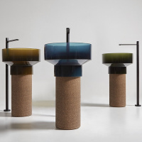 Antonio Lupi Bolgheri Раковина 50х90 см, без отв., напольная, слив в пол, с сифоном и донным клапаном, пьедестал из пробки Natural, Cristalmood, цвет: Gran_cru