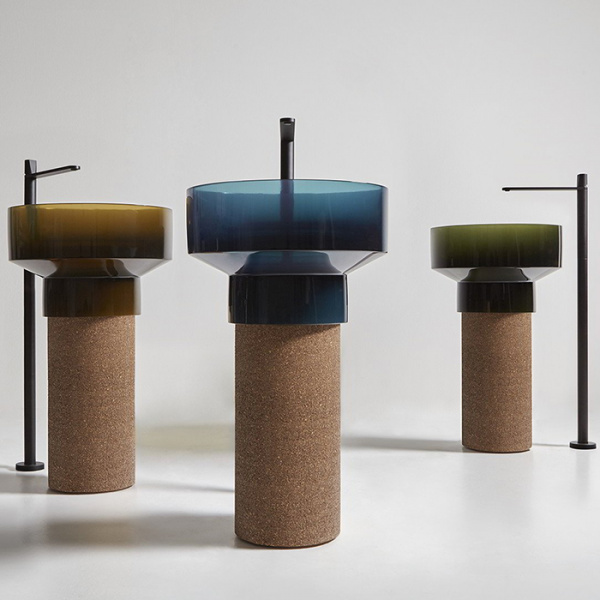 Antonio Lupi Bolgheri Раковина 50х90 см, без отв., напольная, слив в пол, с сифоном и донным клапаном, пьедестал из пробки Natural, Cristalmood, цвет: Gran_cru