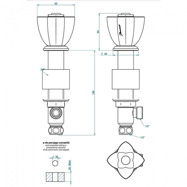 THG Pétale de cristal bleu Вентиль смесителя для раковины, стекло синее, цвет: хром