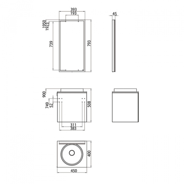 EMCO Asis Комплект мебели, без отверстий для смесителя, зеркало с LED подсветкой, Ручка слева, 45см, белый