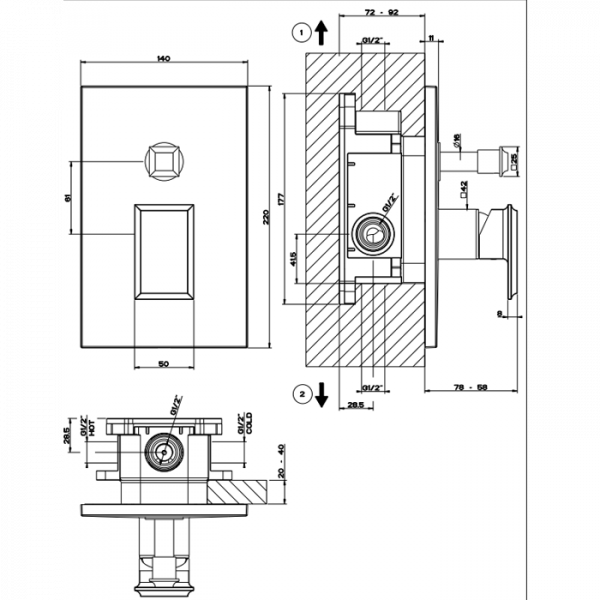 Gessi Eleganza Встраиваемый однорычажный смеситель с автоматическим переключателем ванна/душ, внешняя часть, цвет: хром