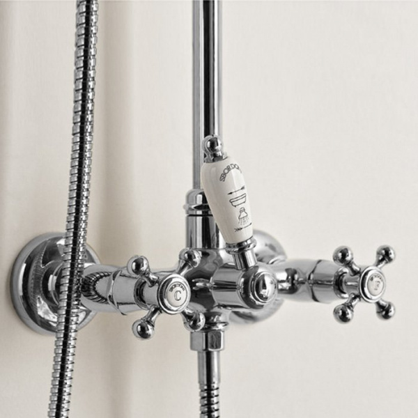 Sbordoni Londra Смеситель для душа настенный с ручн.душем, внешней трубкой, настенным держателем и верхним душем Ø200мм, цвет: хром