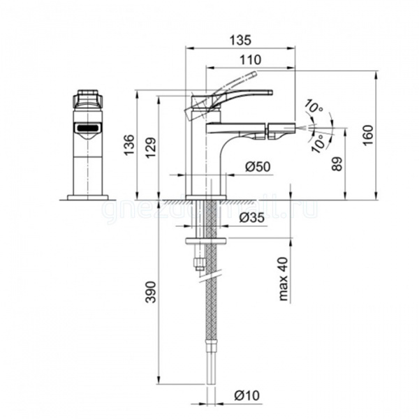 Fantini AL/23 Смеситель для биде, 1 отв., излив: 110 мм, цвет: хром