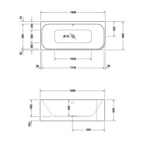 Ванна акриловая Duravit (Дуравит), 1800х80 нестандартной формы, пристенная