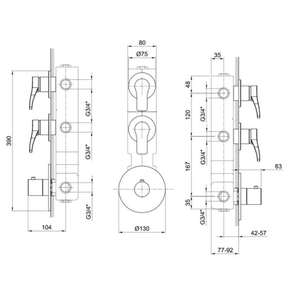 Fantini Внутренняя часть термостатического смесителя для душа, 2 источника, 3/4&quot
