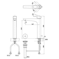 TOTO GE Смеситель для раковины высокий на 1 отв, 51x232x300мм со сливным клапаном, цвет: хром