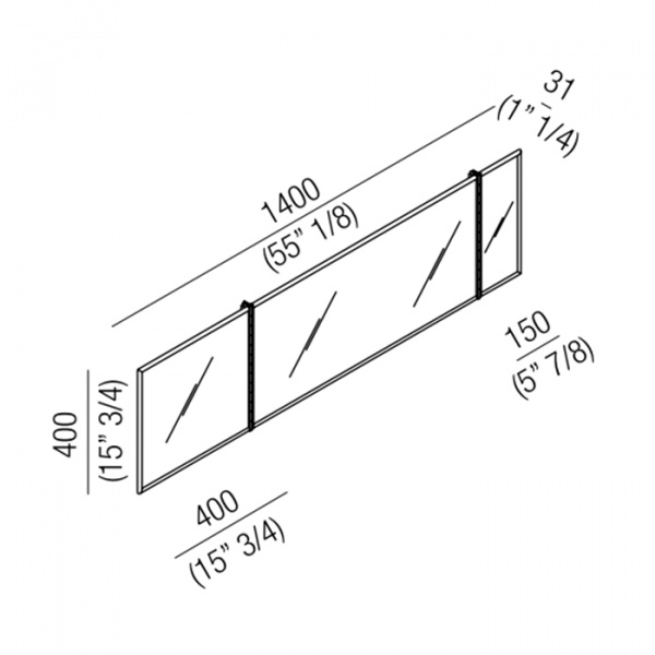 Agape Gabbiano Зеркало со стальным каркасом 140x40 см, цвет: нержавеющая сталь