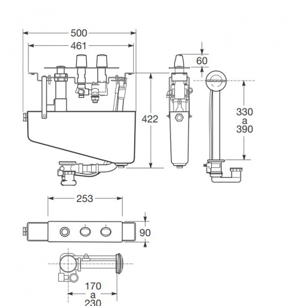 Armani Roca Island Термостат на борт ванны на 3 отв с панелью, ручным душем, наполнение через слив-перелив, цвет: brushed steel