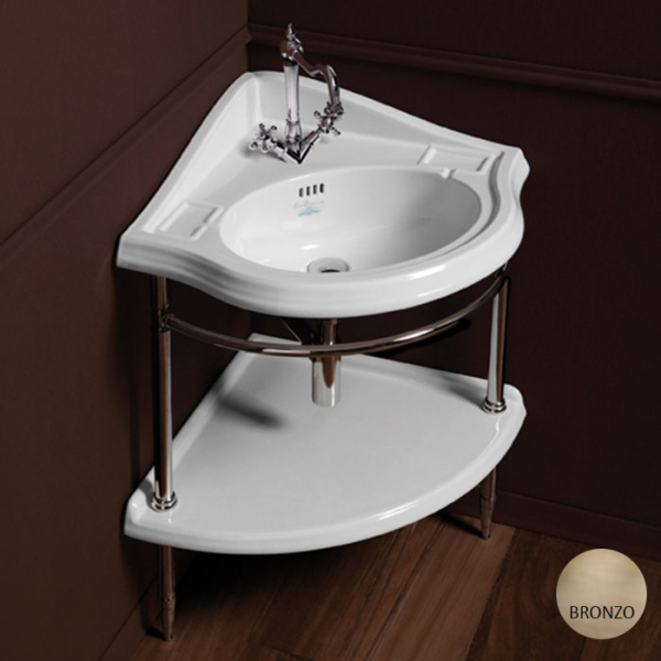 SIMAS Arcade Консоль угловая 75.5х61см, с подвесной белой раковиной на 1отв, и полкой, цвет: bronzo