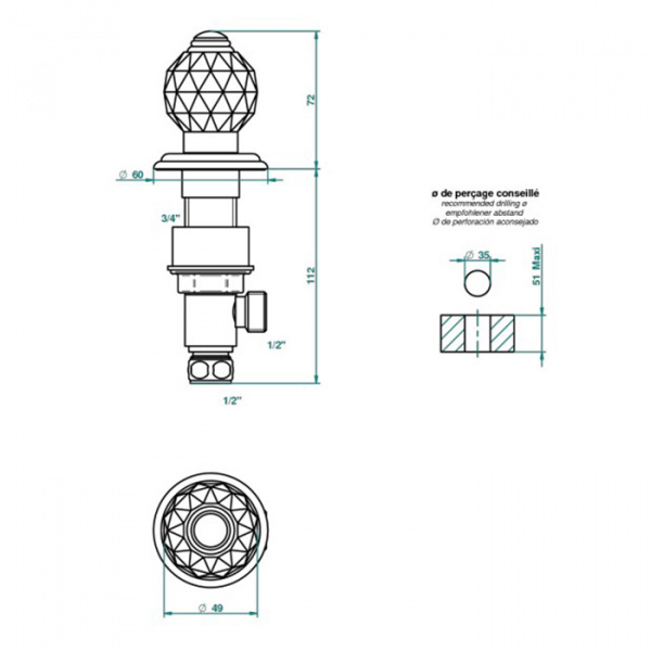 THG Mandarine Cristallia Diamant Вентиль смесителя для раковины, цвет: полированное золото