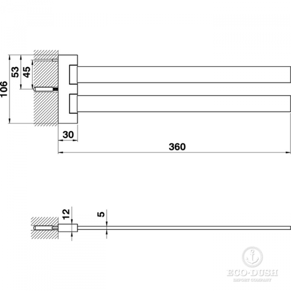 CISAL Quad Полотенцедержатель двойной 36 см, подвесной, цвет: хром