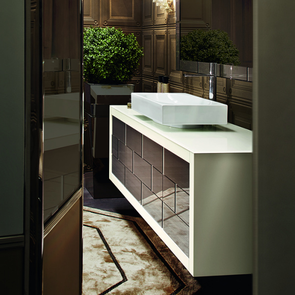 VITAGE milldue edition RITZ Комплект мебели с базой, раковиной PARIGI, зеркалом BERLINO, 181см, Цвет: стекло cannete-75/бл. лак riso-09