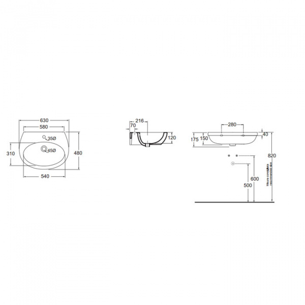 AZZURRA Cult Раковина 63х48 см, без отв., цвет: белый