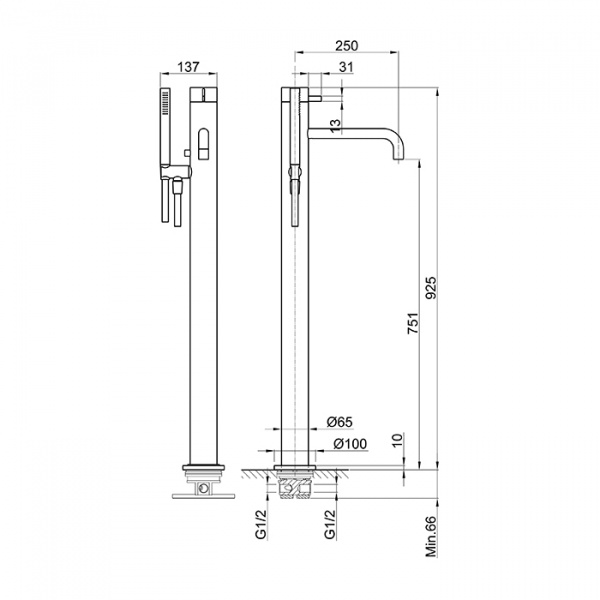 Fantini AF/21 Смеситель для ванны, напольный, излив: 25 см, цвет: хром
