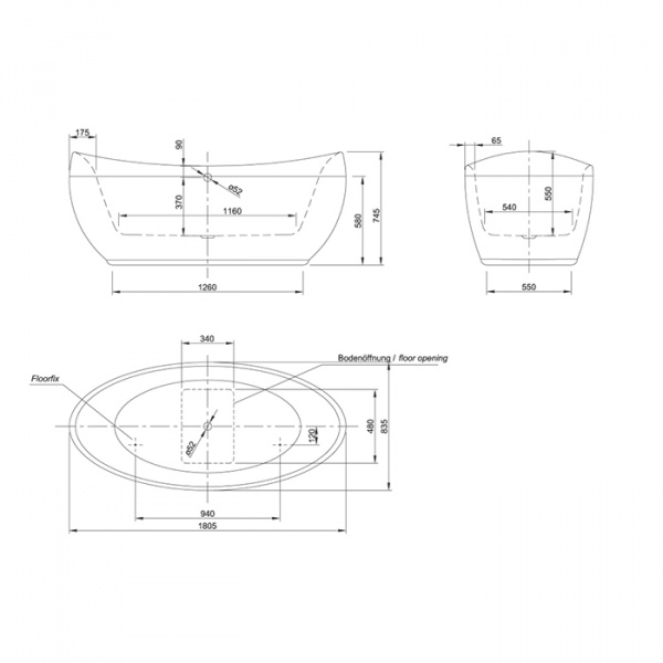 KNIEF Venice Ванна отдельностоящая 180*83,5*74,5 см с экраном