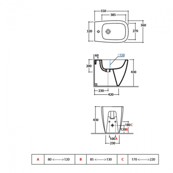 Globo Genesis Биде напольное приставное 55х36см, с1отв для смеситель, с креплением, цвет: белый