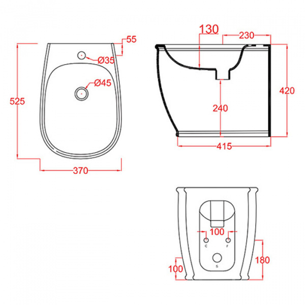 Artceram Atelier Биде напольное 52,5х37,5хh42см, с 1 отв под смеситель, цвет: белый