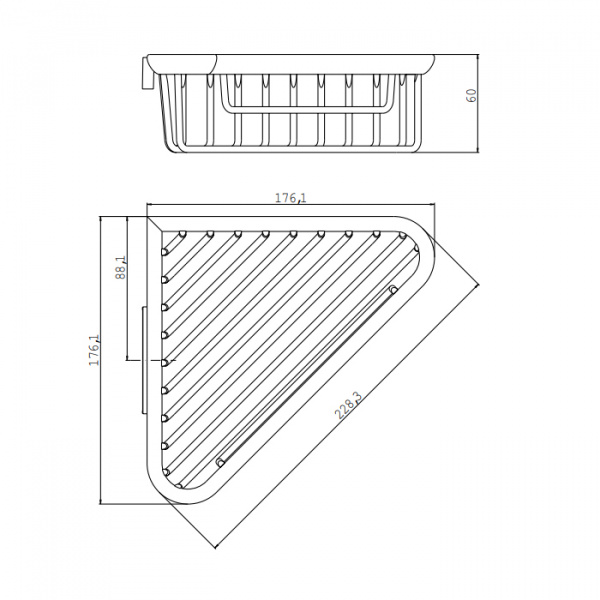 EMCO System2 Полочка-решетка угловая, съемная, 176x176x60мм, подвесной, цвет: хром