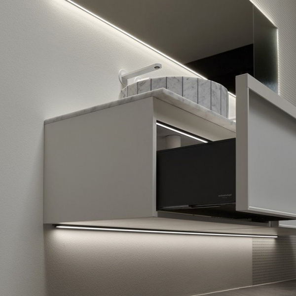 Antonio Lupi Bemade Комплект подвесной мебели с тумбами под раковину, двумя раковинами Carrara, зеркалом с подсветкой, 90 см, цвет: Bianco opaco