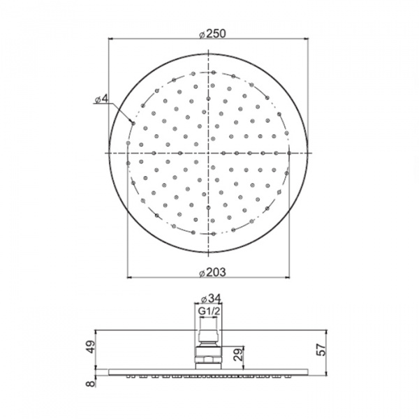 Carlo Frattini Wellness Верхний душ из латуни Ø 250 мм., цвет: чёрный матовый