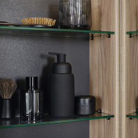 BURGBAD Eqio Зеркальный шкаф с LED подсветкой 5Вт IP24, 120х80х17см, 3 зерк. двери с обоих сторон, версия левая L, стекл полки, вкл/выкл, цвет: белый F2009