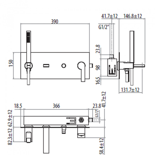 Gattoni Color Смеситель встроенный для ванны с ручной лейкой, цвет: хром