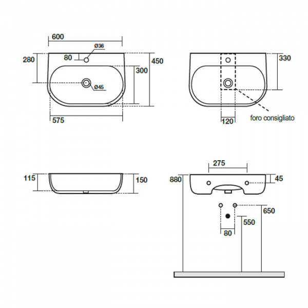 Kerasan Nolita Раковина 60х45 см, 1 отв., подвесная/накладная, цвет: коричневый орех