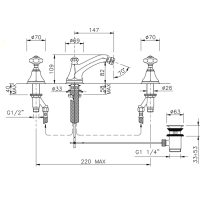 Nicolazzi Teide Смеситель для биде на 3 отверствия, излив: 147 мм, ручки Crystal handle, цвет: хром