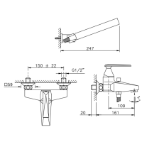 Nicolazzi Vincent Смеситель для ванны на 2 отверстия, настенный, с душевой лейкой, цвет: хром