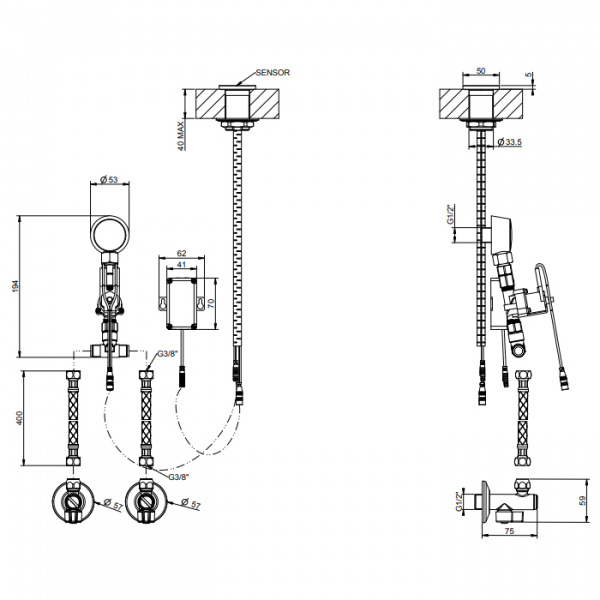 Gessi 316 Электронное удаленное управление для излива с кран-фильтром, внешняя часть, цвет: Steel Brushed