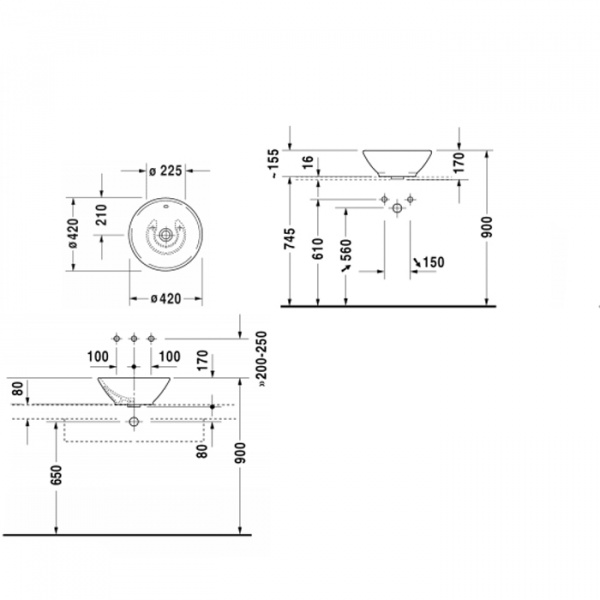 Duravit Bacino Раковина 42 см, без отв., цвет: белый