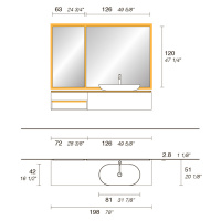 NOORTH milldue edition PURO Комплект мебели 198см в матовом шпоне, с раковиной из Cristalplant, 2-мя зеркалами с подсветкой, Цвет: rovere miele-7676