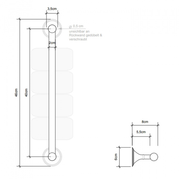 Decor Walther Classic GTH Полотенцедержатель 46см, вертикальный, подвесной, цвет: золото