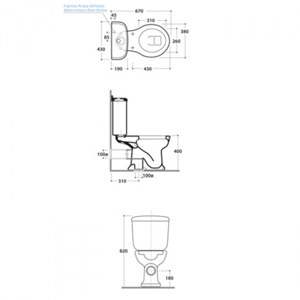 Globo Paestum Унитаз моноблок 67х38см, слив универсальный, с бачком и механизмом цвет золото СИДЕНЬЕ НА ВЫБОР