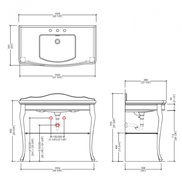 Devon&Devon Jacqueline Декоративная структура 108х58.2см, с раковиной на 1 отв. под смеситель, цвет: золото/белая керамика