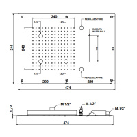 Bongio Soffioni Верхний душ 474х344 мм, прямоугольный, с дождем, водопад, распыление и хромотерапия, цвет: золото
