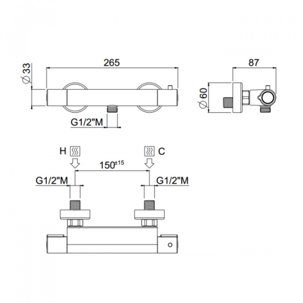 Carimali Rigoletto Термостатический смеситель для душа, латунный, 1 выход, цвет: хром