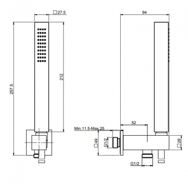 Carlo Frattini Wellness Душевой комплект настенный, в комплекте: ручной душ, шланг 1500мм., настенный держатель, цвет: черный матовый