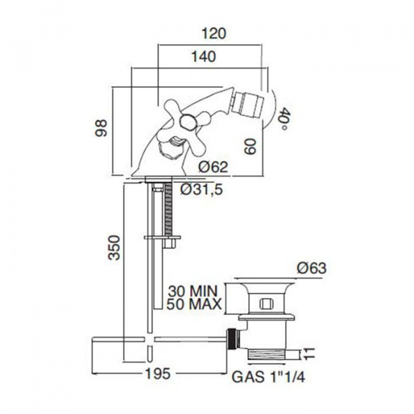 Sbordoni Etruria Смеситель для биде на 1 отверстие, цвет: никель