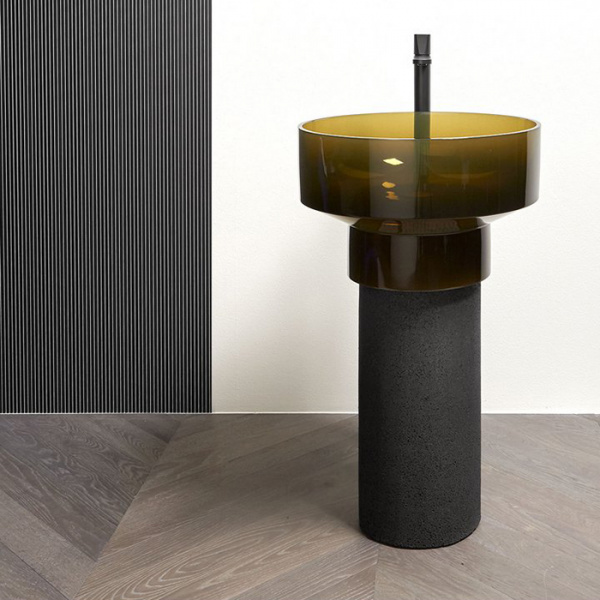 Antonio Lupi Bolgheri Раковина 50х90 см, без отв., напольная, слив в пол, с сифоном и донным клапаном, пьедестал из пробки Natural, Cristalmood, цвет: Gran_cru