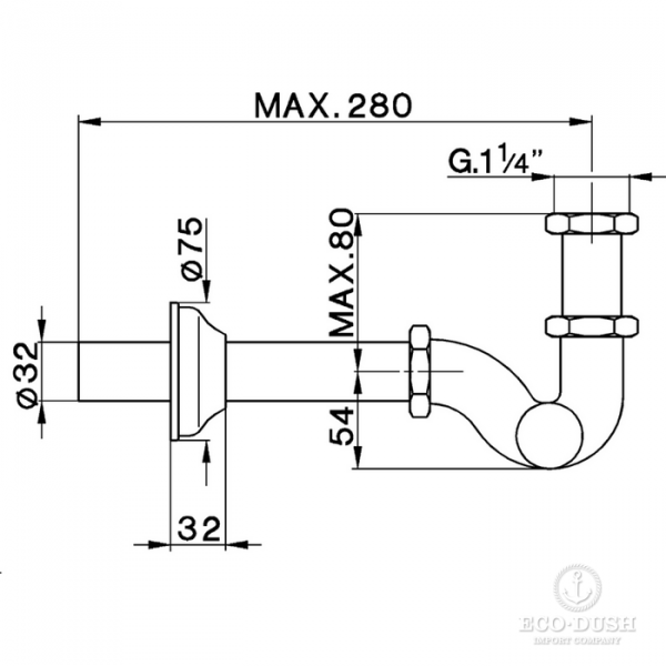 CISAL Сифон 1&quot1/4 S-образный, цвет: хром