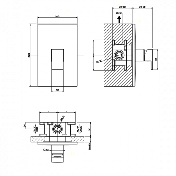 Gessi Rettangolo Встраиваемый однорычажный смеситель, внешняя часть, цвет: хром