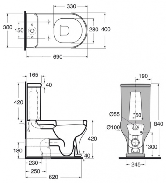 AZZURRA CHARME унитаз моноблок 68х40см, слив универсальный,с бачком СИДЕНИЕ НА ВЫБОР, фурнитура золото