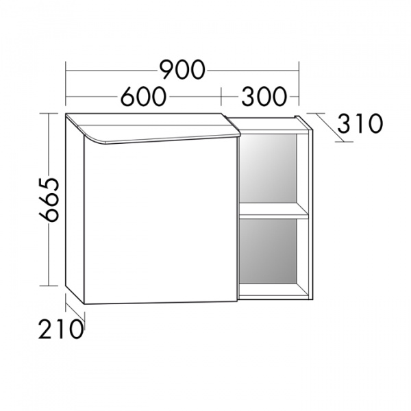 BurgBad Badu Зеркальный шкаф 90х31х66.5см, стеклянная полки, цвет: дуб фланелевый