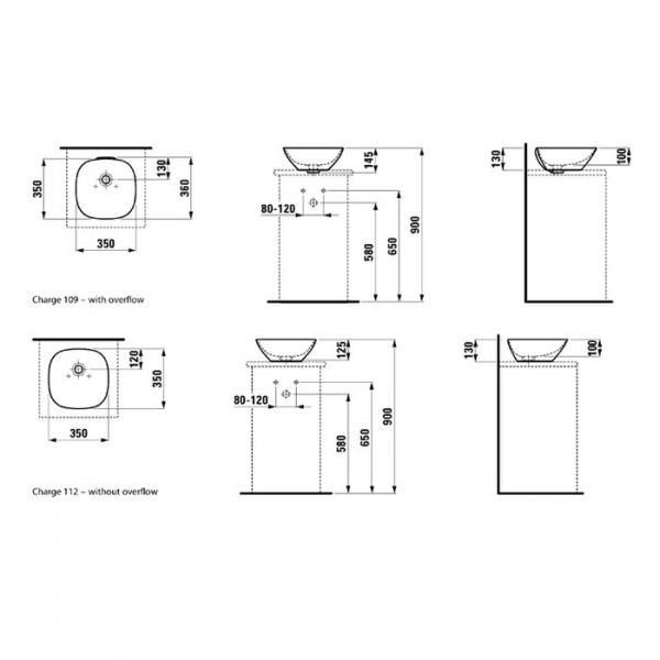 Laufen INO Раковина-чаша 35х35х13 см, без отв., цвет: белый