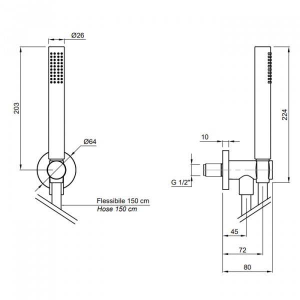 Antonio Lupi Bikappa Ручной душ с держателем и настенным выпуском, шланг 150 см., цвет: хром
