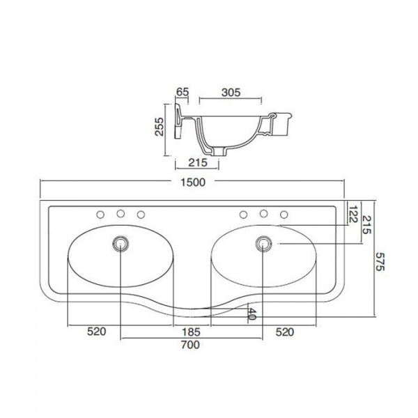 Sbordoni Palladio Раковина двойная на металлической структуре 150х57,5хh76см, на 1 отв, цвет: белый/глянцевая латунь