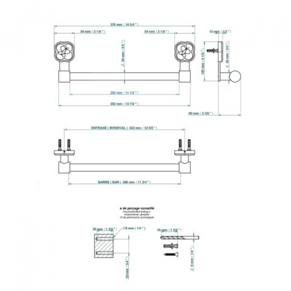THG CAPUCINE MAUVE DECOR OR Полотенцедержатель 30см., декор лиловый, цвет: полированное золото
