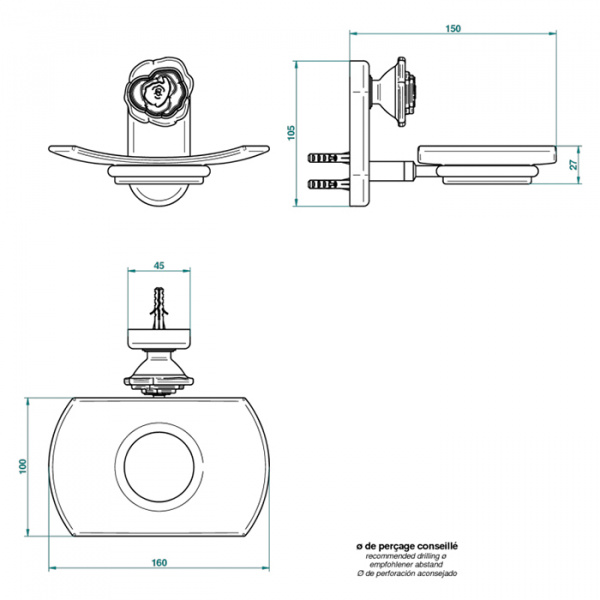 THG Rose Мыльница стеклянная, подвесная, цвет: золото/розовый
