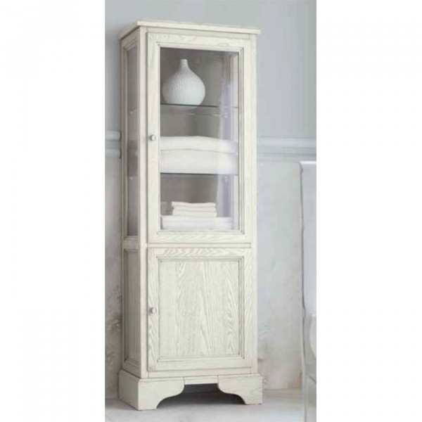 Cerasa Paestum Пенал  напольный  50,8х32,5,хH152 см, 1 стекл дверка, 1 дверь, 3 стекл полки, 1 дерев полка, цвет: Silver